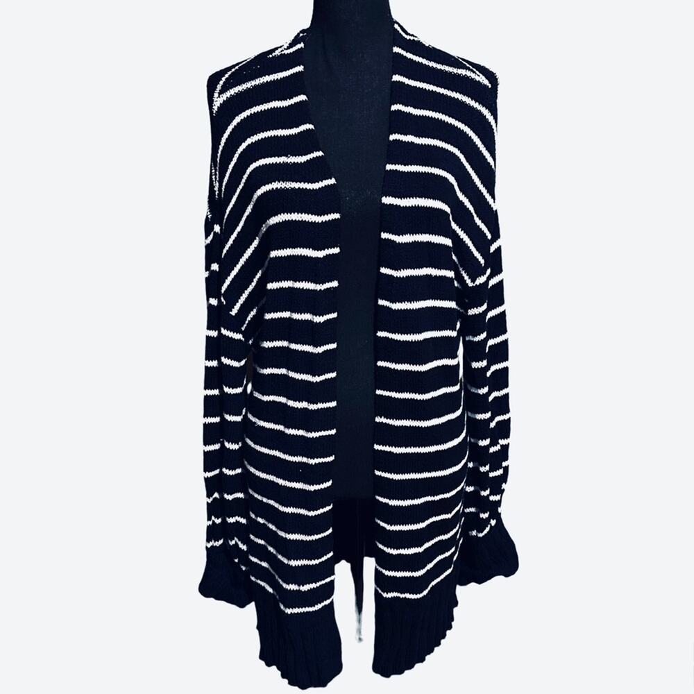 Workshop Republic Navy White Striped Open Front Cardigan Sweater XL
